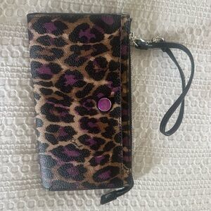 Coach Leopard Print Wristlet with Purple Accents